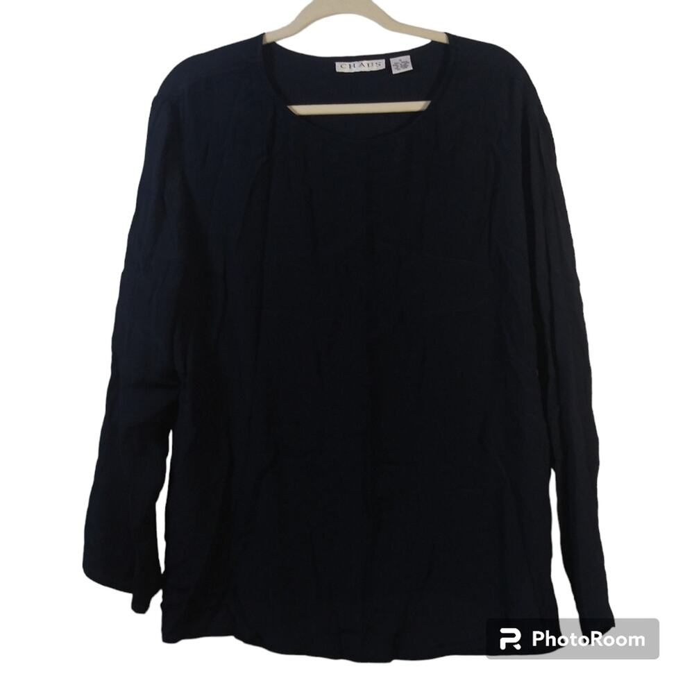 Chaus Navy Blue Long Sleeve Crepe Blouse Size 14